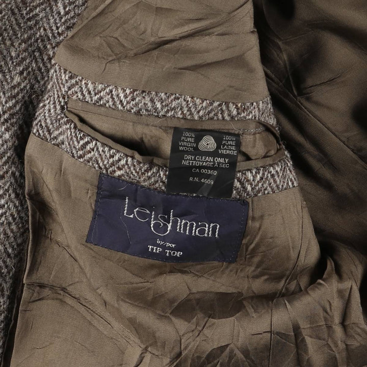 TIP TOP Leishman Harris Tweed Herringbone Wool Tailored Jacket, Made in Canada, Men's Size Medium wool gray type Vintage Second Hand