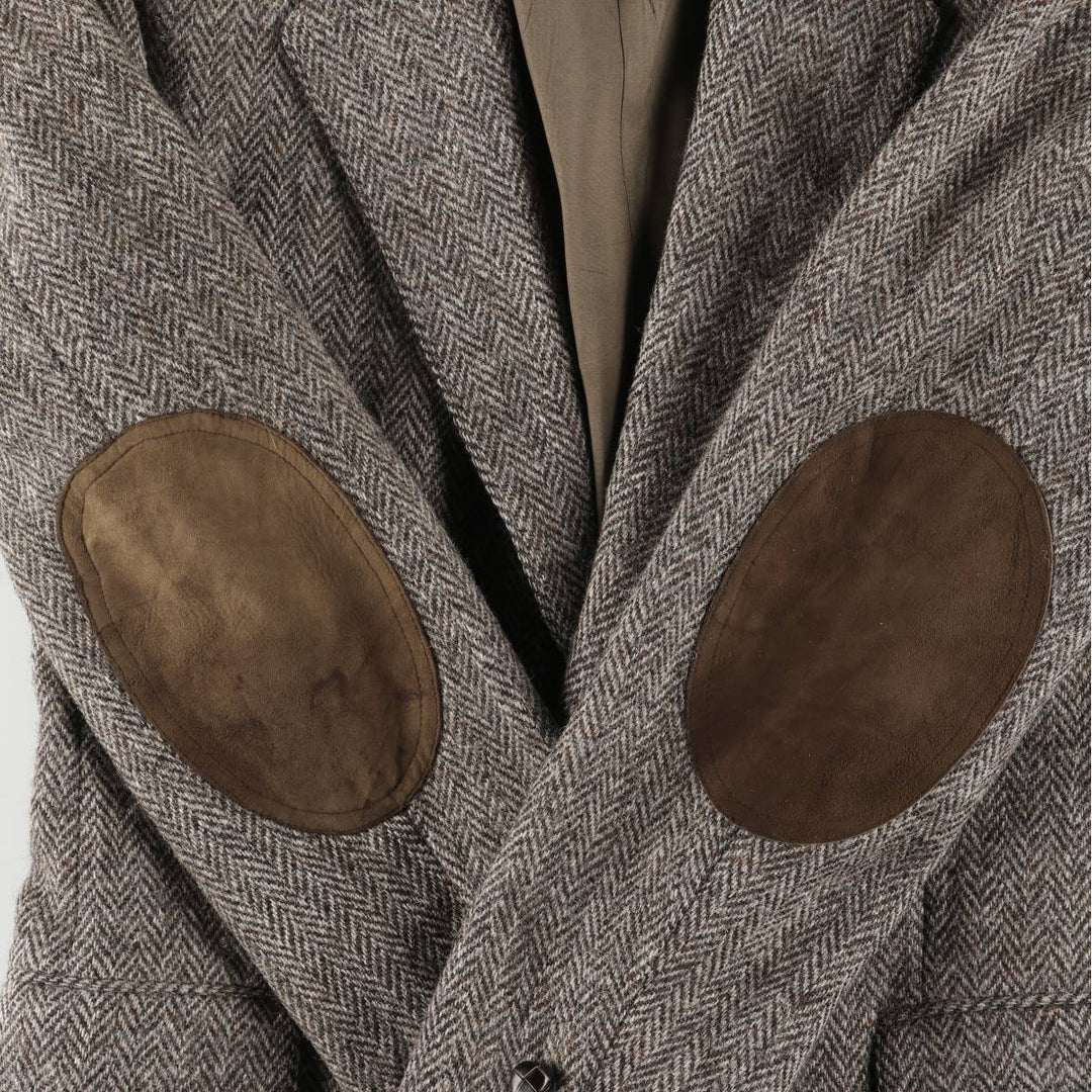 TIP TOP Leishman Harris Tweed Herringbone Wool Tailored Jacket, Made in Canada, Men's Size Medium wool gray type Vintage Second Hand