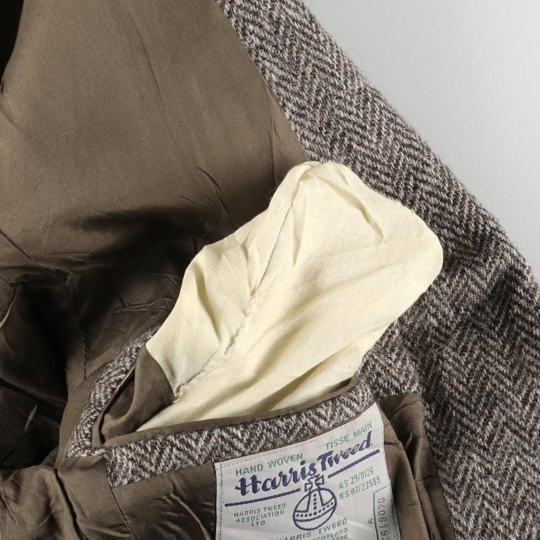 TIP TOP Leishman Harris Tweed Herringbone Wool Tailored Jacket, Made in Canada, Men's Size Medium wool gray type Vintage Second Hand