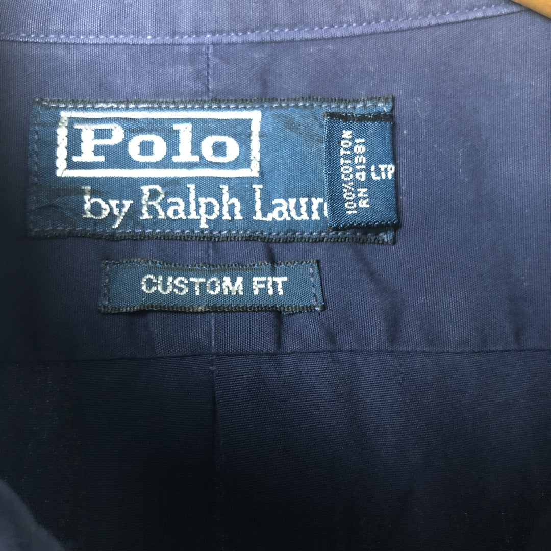 Ralph Lauren POLO by Ralph Lauren CUSTOM FIT long-sleeved button-down shirt, men's size M cotton navy blue type Vintage Second Hand