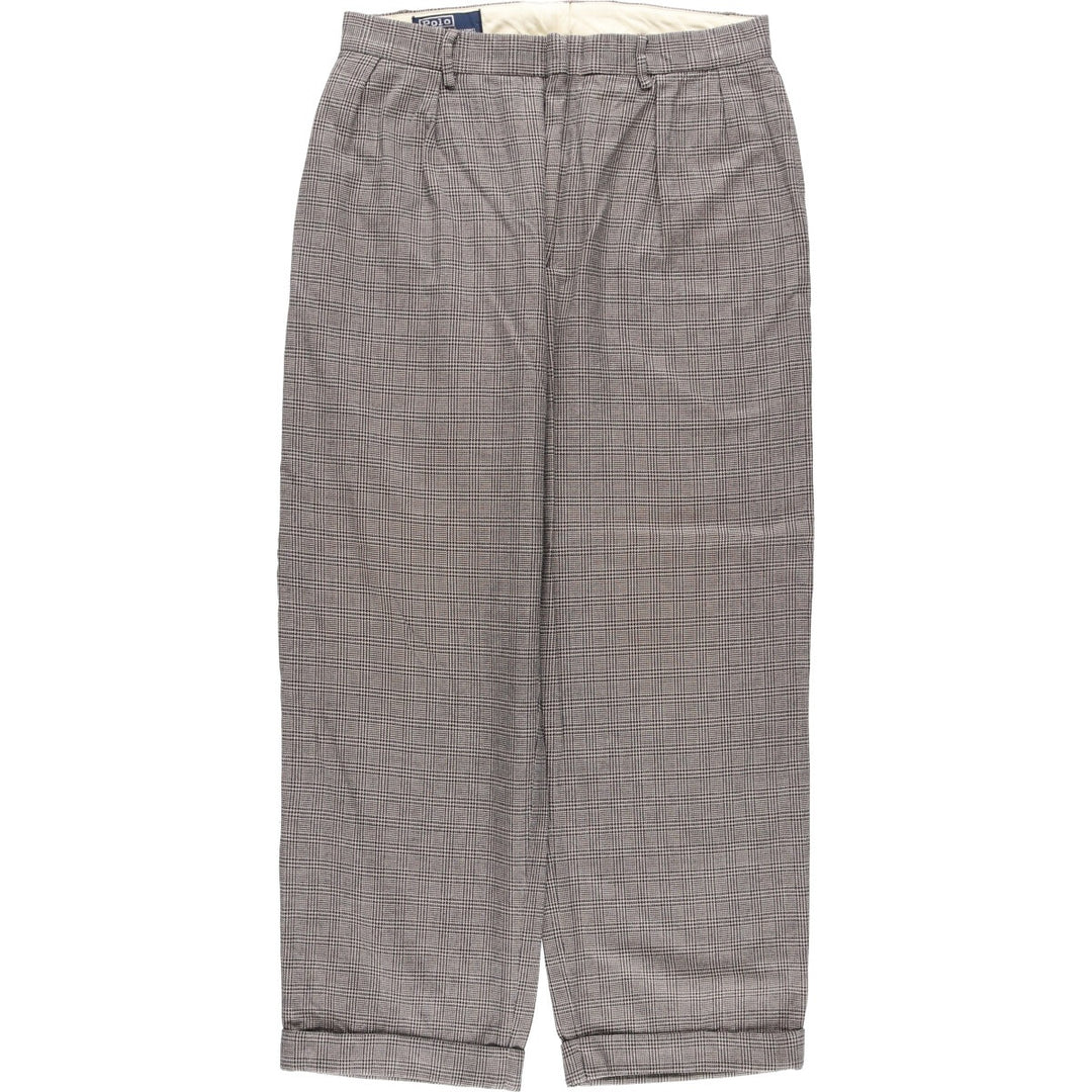 Ralph Lauren POLO by Ralph Lauren Glen Plaid Two-Pleated Wool Pants, Men's Size W31 wool navy blue type Vintage Second Hand