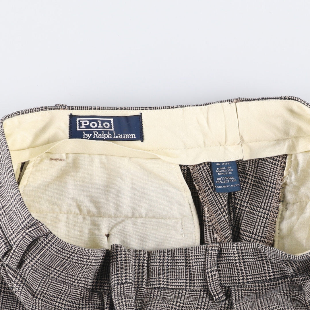 Ralph Lauren POLO by Ralph Lauren Glen Plaid Two-Pleated Wool Pants, Men's Size W31 wool navy blue type Vintage Second Hand