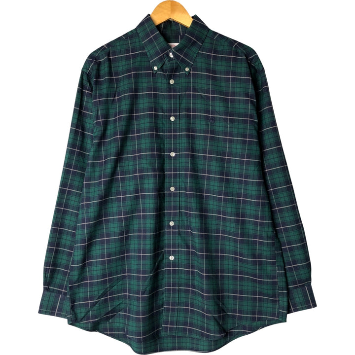Brooks Brothers Est.1818 Long Sleeve Button-Down Check Shirt, Men's Size L Supima Cotton Green type dark green Vintage Second Hand