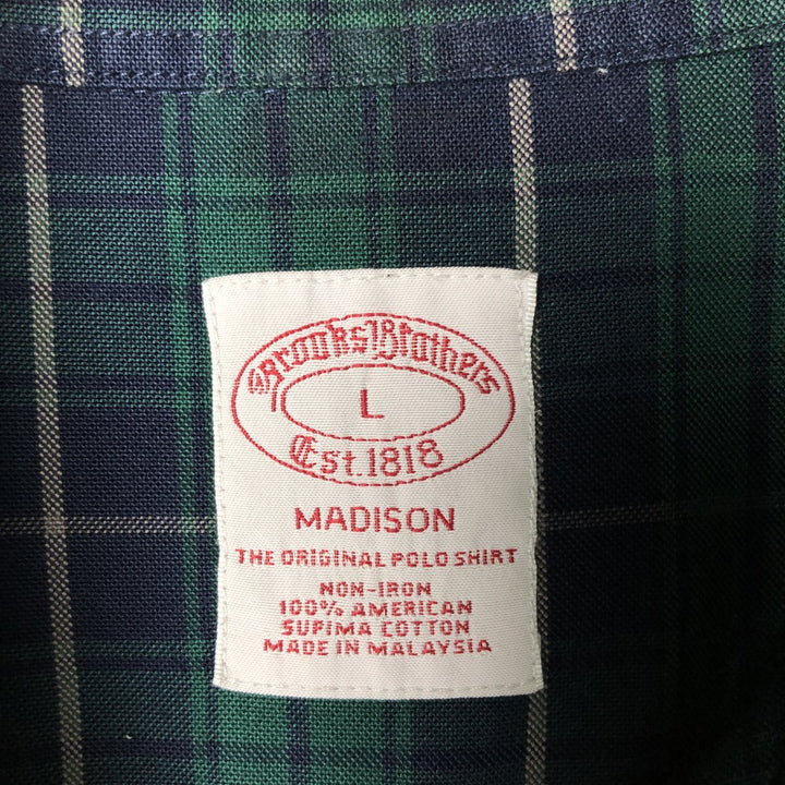 Brooks Brothers Est.1818 Long Sleeve Button-Down Check Shirt, Men's Size L Supima Cotton Green type dark green Vintage Second Hand