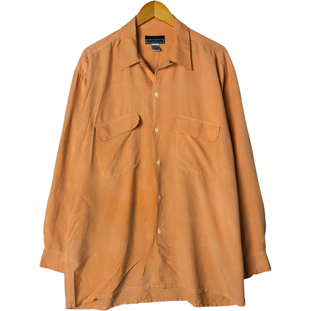 90s-00'S Vintage PALIO Long Sleeve Open Collar Silk Shirt, Boxy, Men's Size L silk orange type Vintage Second Hand