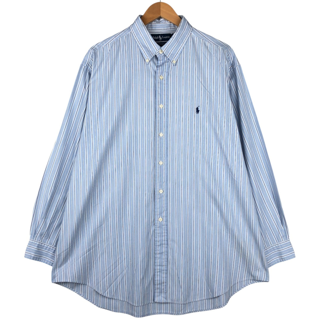 Ralph Lauren YARMOUTH Multi-stripe Long Sleeve Button-down Striped Shirt Men's XL cotton Blue type light blue Vintage Second Hand