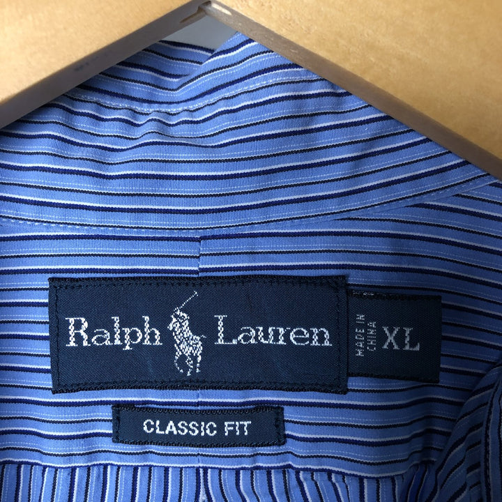Ralph Lauren Classic Fit Long Sleeve Button Down Striped Shirt Men's XL cotton Blue type light blue Vintage Second Hand