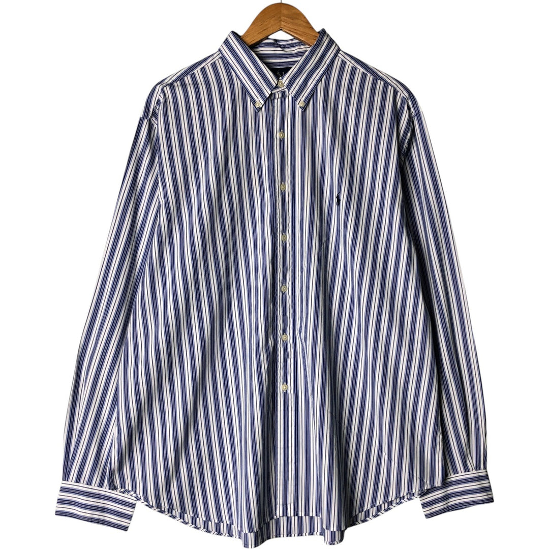 Ralph Lauren Classic Fit Long Sleeve Button Down Striped Shirt Men's XL unclear blue type Vintage Second Hand