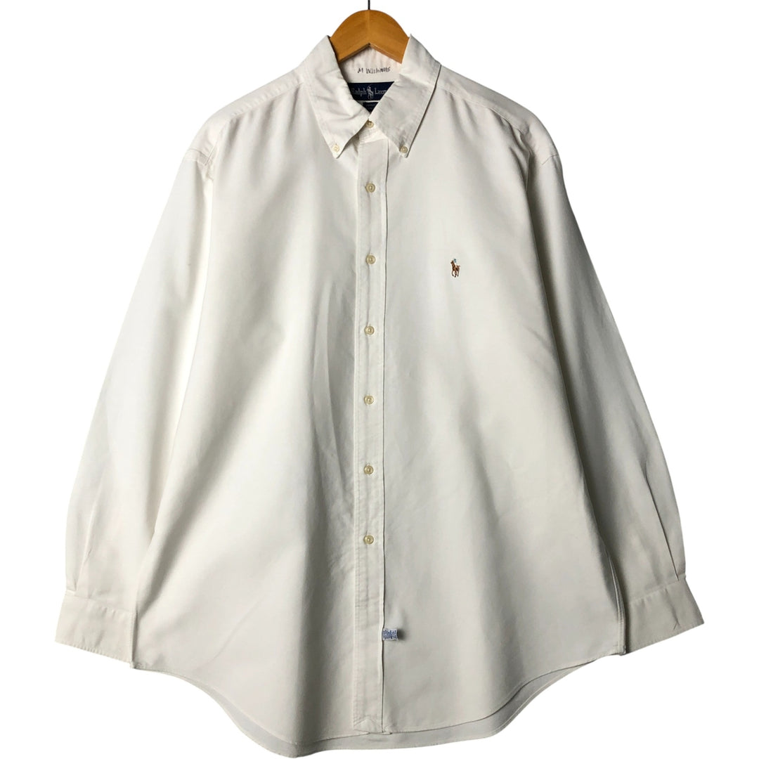 Ralph Lauren YARMOUTH long sleeve button down shirt, men's size L cotton white type Vintage Second Hand