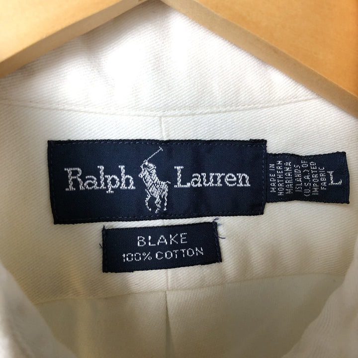 Ralph Lauren BLAKE long sleeve button down shirt, men's size L cotton ivory Vintage Second Hand