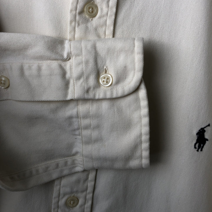 Ralph Lauren BLAKE long sleeve button down shirt, men's size L cotton ivory Vintage Second Hand