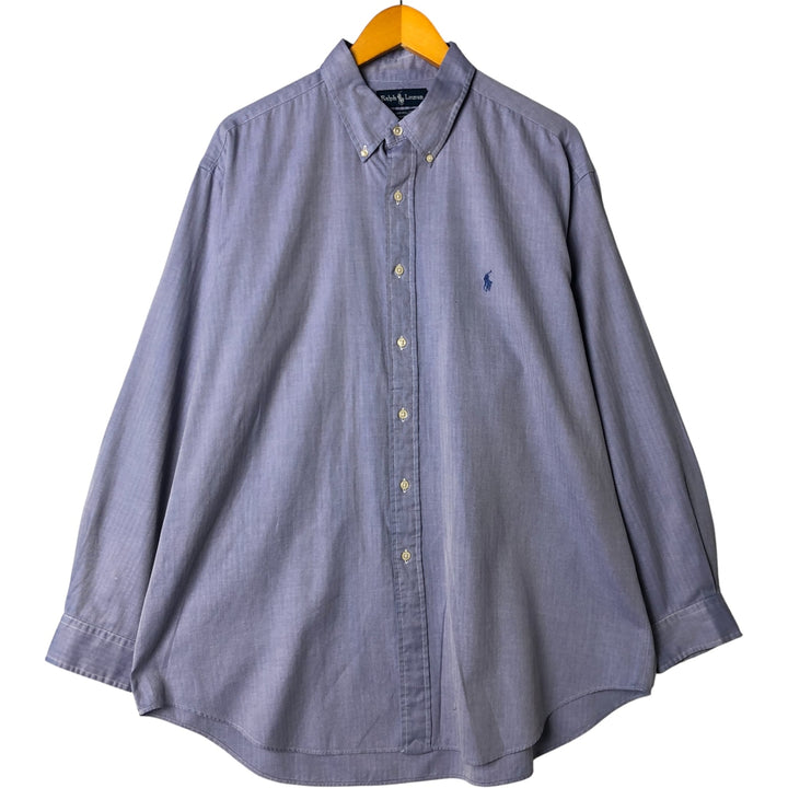 Ralph Lauren YARMOUTH Herringbone Long Sleeve Button Down Shirt Men's XL cotton Navy blue Vintage Second Hand