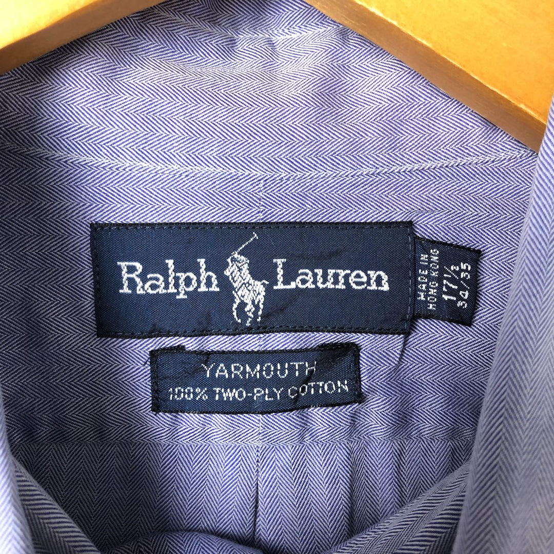 Ralph Lauren YARMOUTH Herringbone Long Sleeve Button Down Shirt Men's XL cotton Navy blue Vintage Second Hand