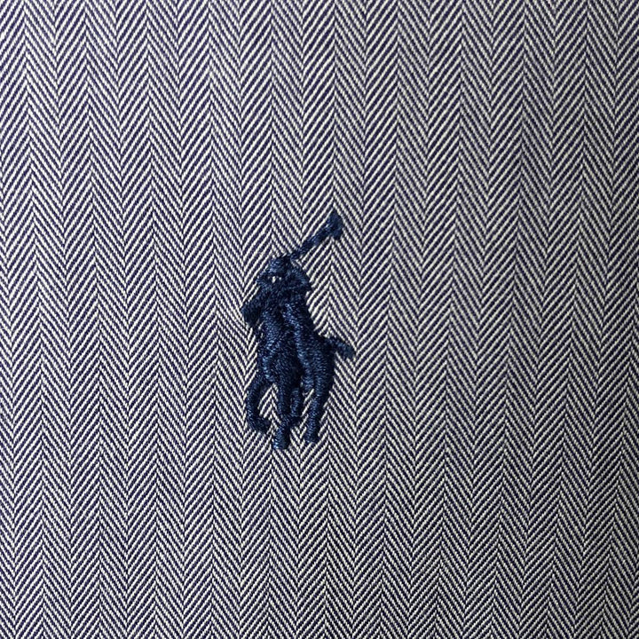 Ralph Lauren YARMOUTH Herringbone Long Sleeve Button Down Shirt Men's XL cotton Navy blue Vintage Second Hand