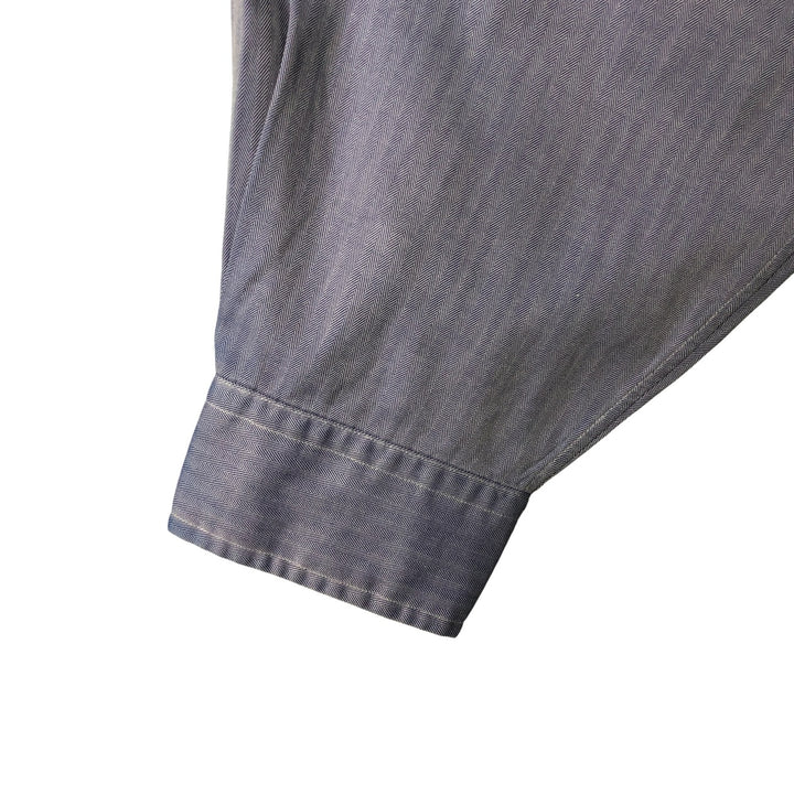 Ralph Lauren YARMOUTH Herringbone Long Sleeve Button Down Shirt Men's XL cotton Navy blue Vintage Second Hand