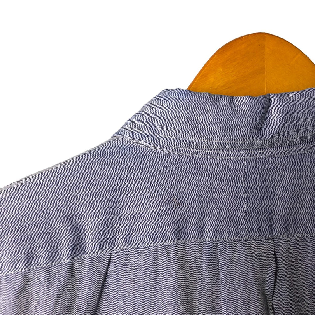 Ralph Lauren YARMOUTH Herringbone Long Sleeve Button Down Shirt Men's XL cotton Navy blue Vintage Second Hand
