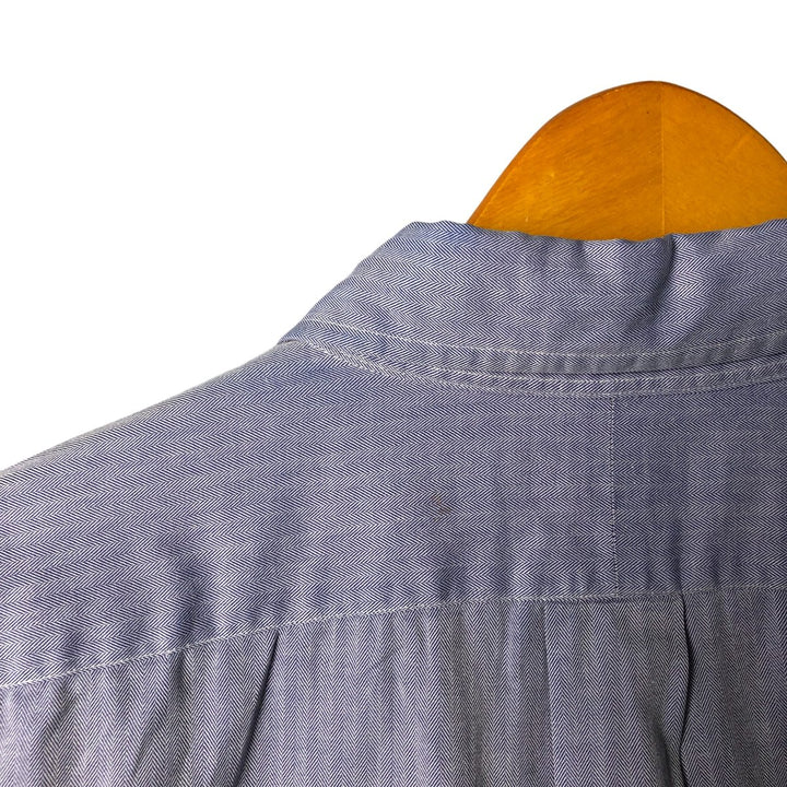 Ralph Lauren YARMOUTH Herringbone Long Sleeve Button Down Shirt Men's XL cotton Navy blue Vintage Second Hand