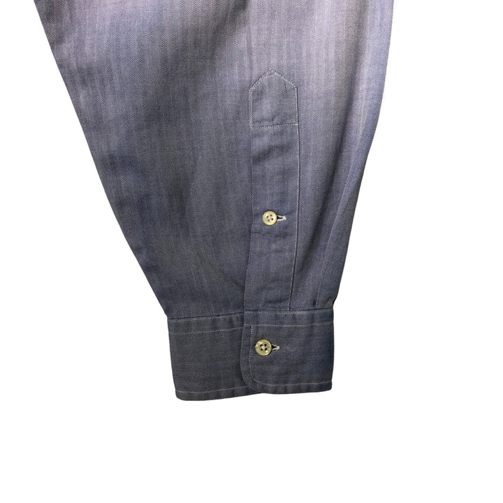 Ralph Lauren YARMOUTH Herringbone Long Sleeve Button Down Shirt Men's XL cotton Navy blue Vintage Second Hand