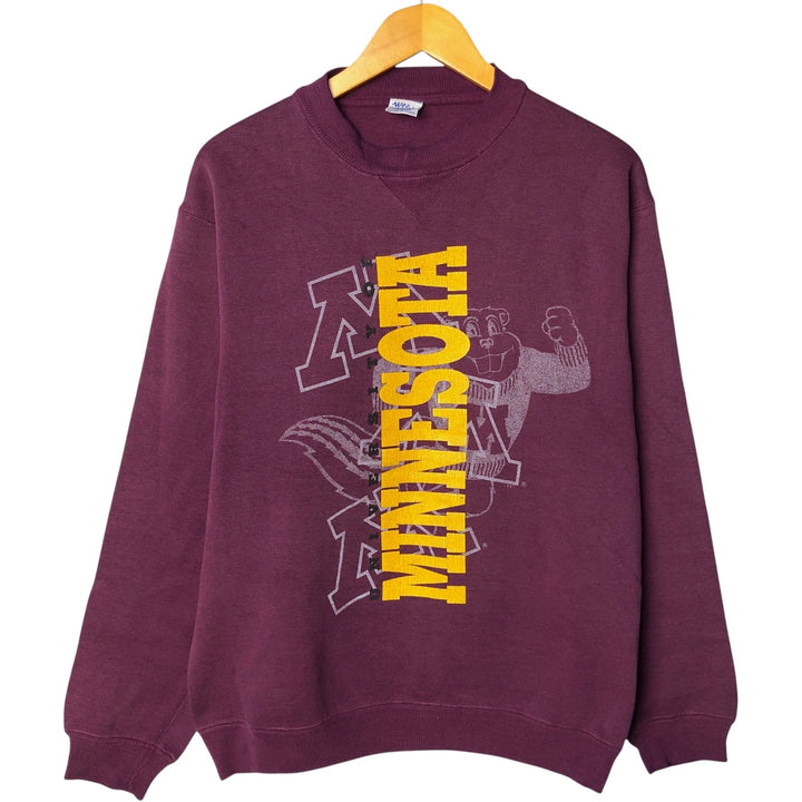 90'S ULTIMATE SPORTS wear University of Minnesota College Character Sweatshirt, Men's Size L, Vintage polyester wine-red Vintage Second Hand