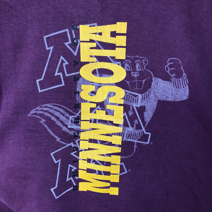 90'S ULTIMATE SPORTS wear University of Minnesota College Character Sweatshirt, Men's Size L, Vintage polyester wine-red Vintage Second Hand