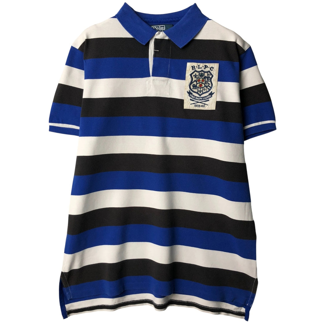 Ralph Lauren POLO by Ralph Lauren CUSTOM FIT short sleeve striped polo shirt men's size L cotton blue type Vintage Second Hand