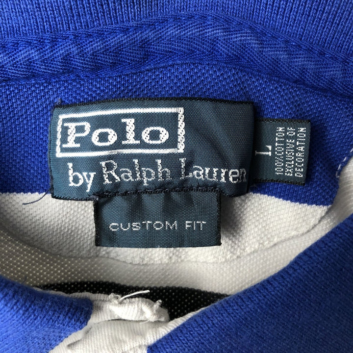 Ralph Lauren POLO by Ralph Lauren CUSTOM FIT short sleeve striped polo shirt men's size L cotton blue type Vintage Second Hand