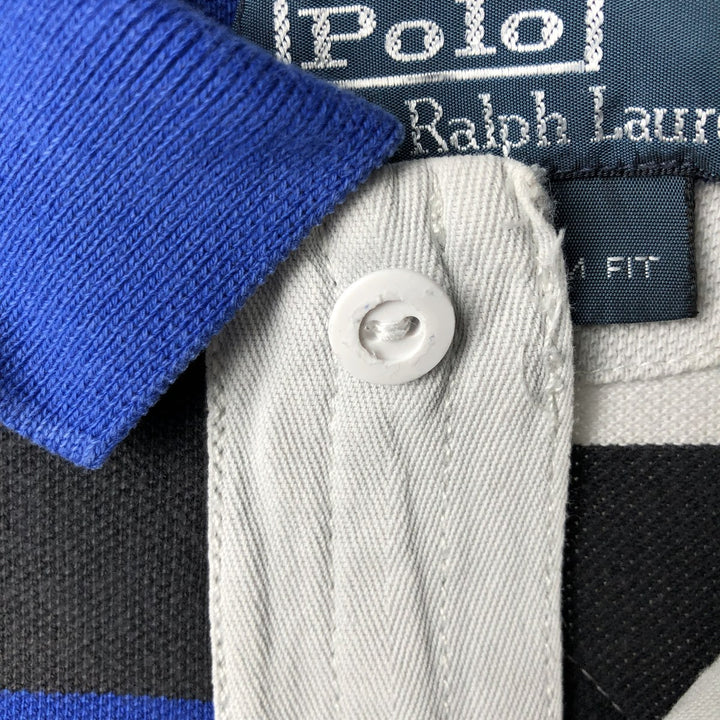 Ralph Lauren POLO by Ralph Lauren CUSTOM FIT short sleeve striped polo shirt men's size L cotton blue type Vintage Second Hand