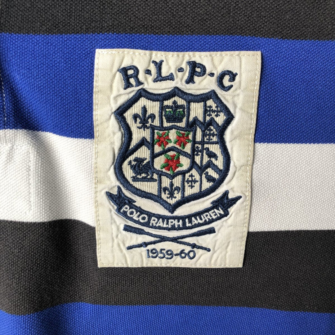 Ralph Lauren POLO by Ralph Lauren CUSTOM FIT short sleeve striped polo shirt men's size L cotton blue type Vintage Second Hand