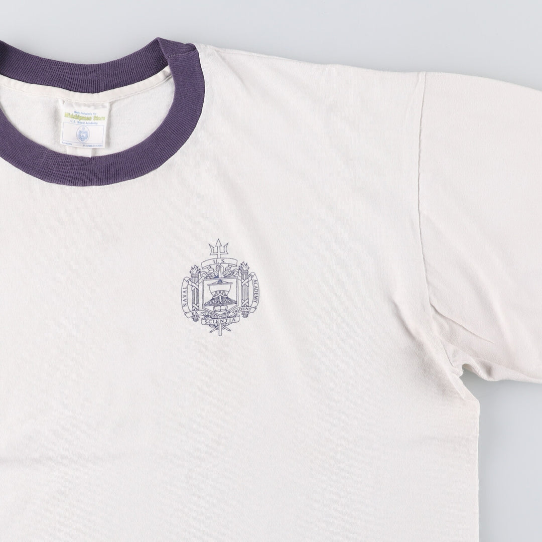 MIDSHIPMEN STORE USNA College Ringer T-Shirt, Men's XL unclear white type Vintage Second Hand