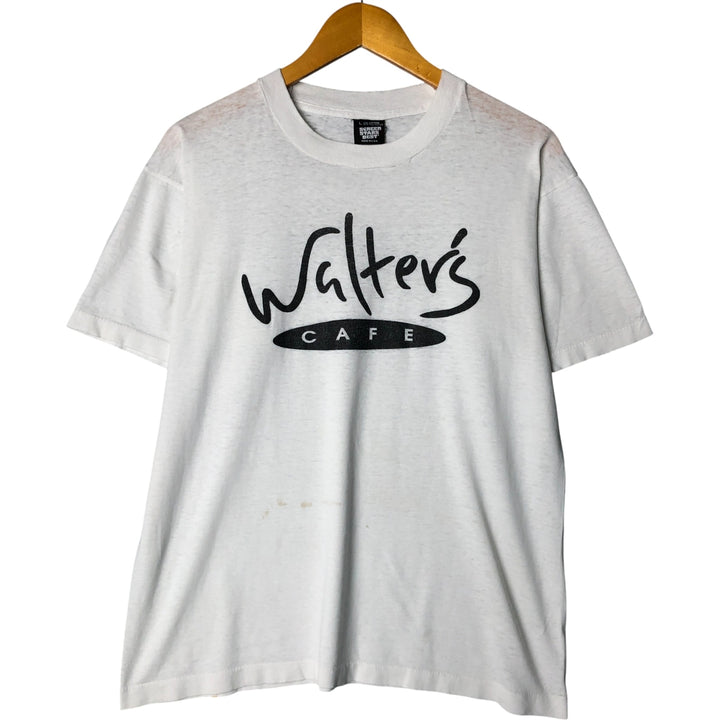 SCREEN STARS Walter's Cafe Advertising T-Shirt, Made in USA, Men's Size L cotton white type Vintage Second Hand