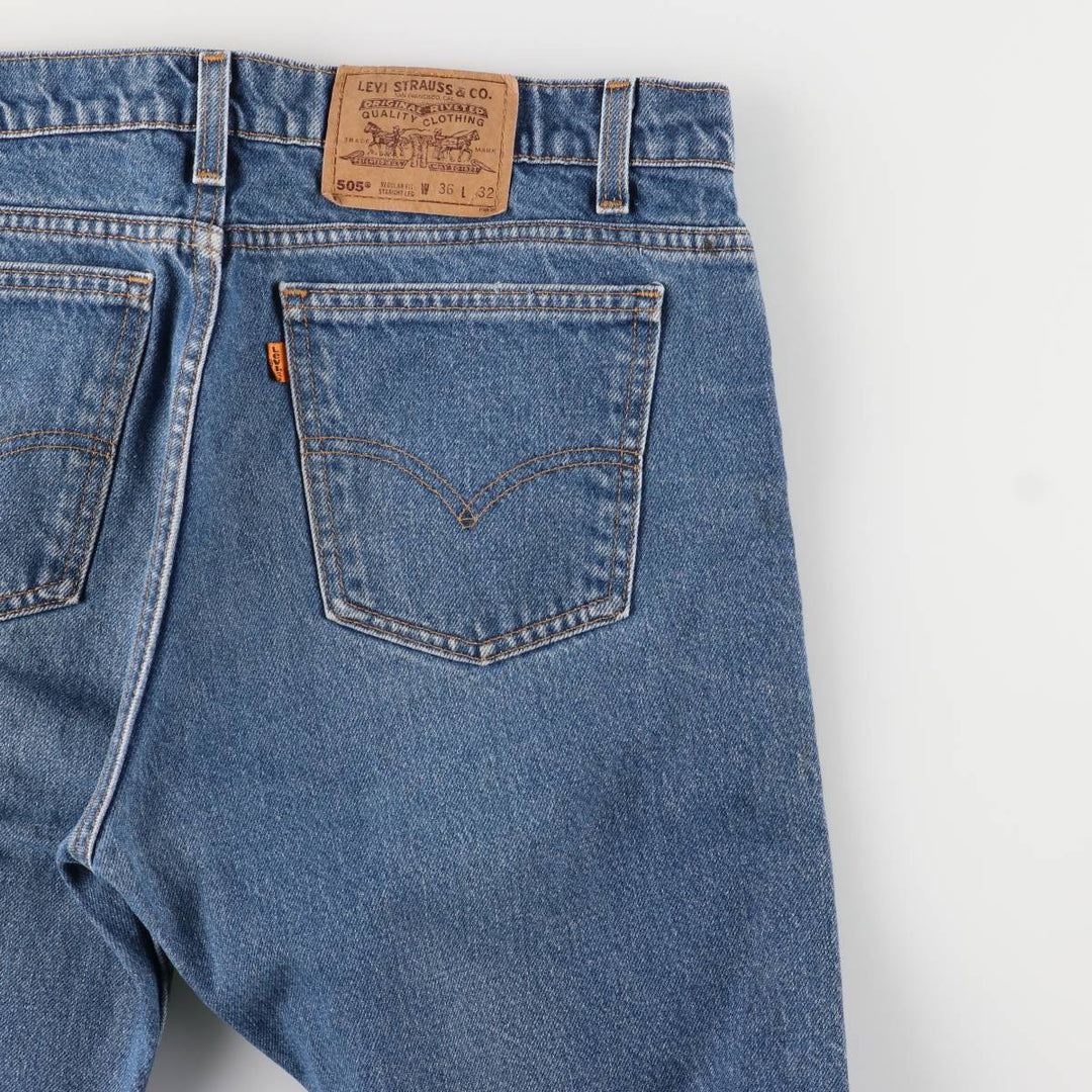 90'S Levi's 505 Regular Fit Straight Leg Tapered Denim Pants with Orange Tab, Made in USA, Men's Size 36 cotton blue type Vintage Second Hand