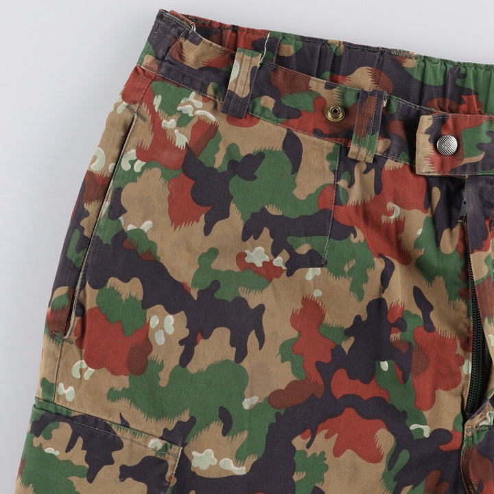 Swiss Army Camouflage Pattern Alpine Camo Military Cargo Pants, Size 48 cotton Khaki type sage green Vintage Second Hand