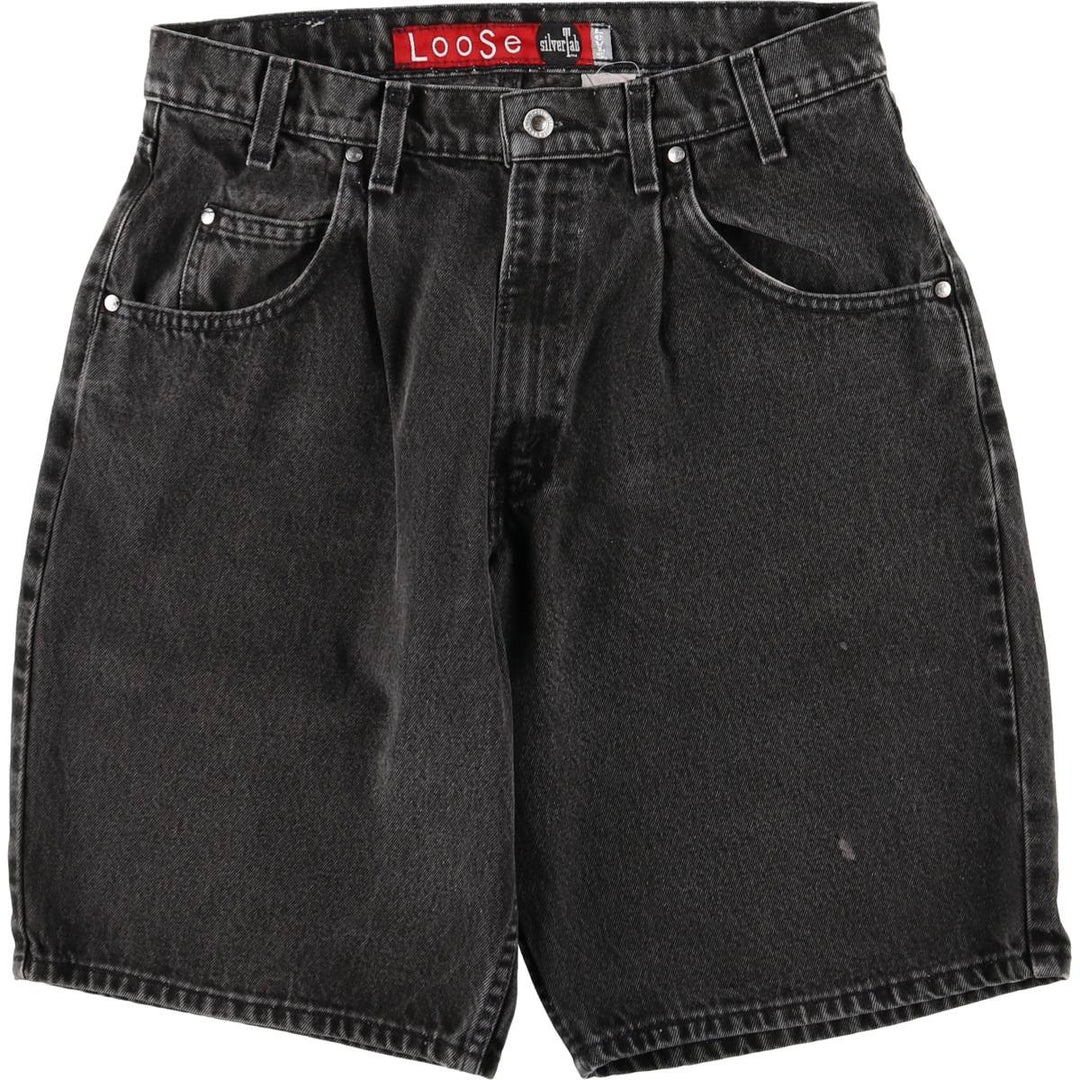 90'S Levi's Silver Tab Loose One-Tuck Black Denim Shorts, Made in USA, Men's Size W33 cotton black type Vintage Second Hand