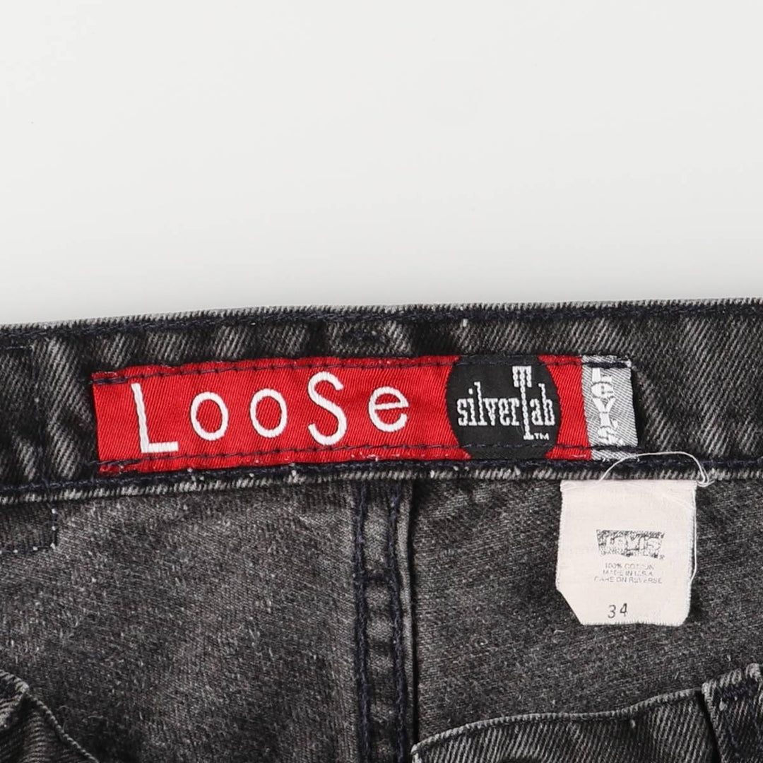 90'S Levi's Silver Tab Loose One-Tuck Black Denim Shorts, Made in USA, Men's Size W33 cotton black type Vintage Second Hand