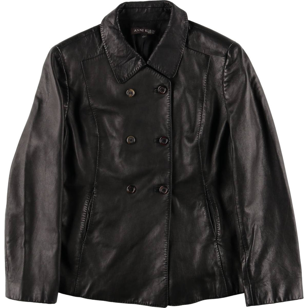 ANNE KLEIN double-breasted leather jacket, women's size L genuine leather black type Vintage Second Hand