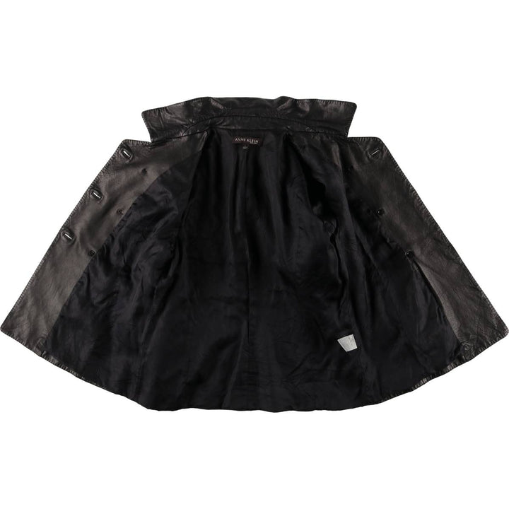 ANNE KLEIN double-breasted leather jacket, women's size L genuine leather black type Vintage Second Hand