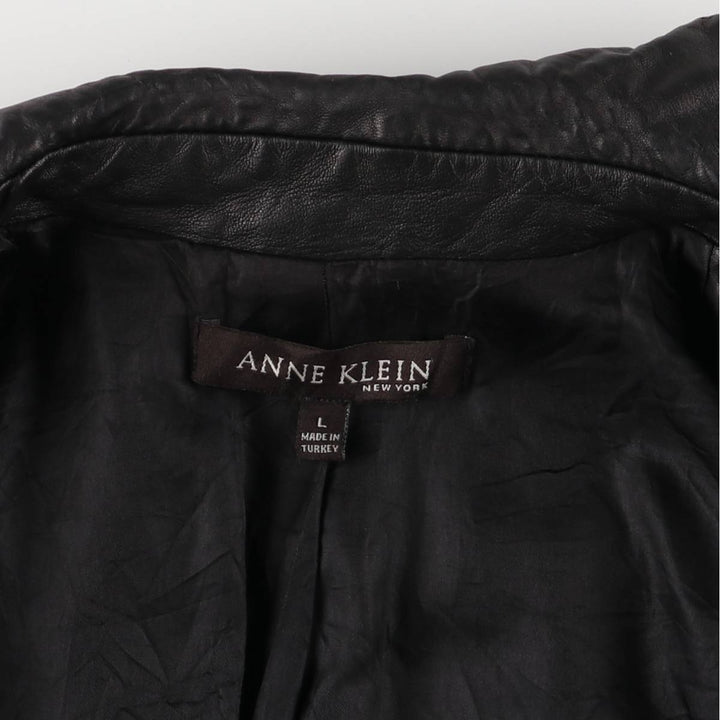 ANNE KLEIN double-breasted leather jacket, women's size L genuine leather black type Vintage Second Hand