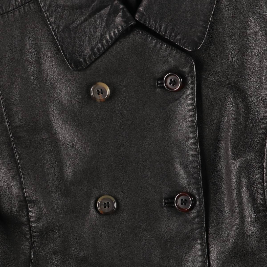 ANNE KLEIN double-breasted leather jacket, women's size L genuine leather black type Vintage Second Hand