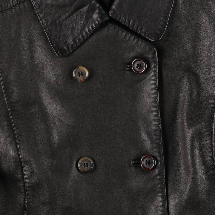 ANNE KLEIN double-breasted leather jacket, women's size L genuine leather black type Vintage Second Hand