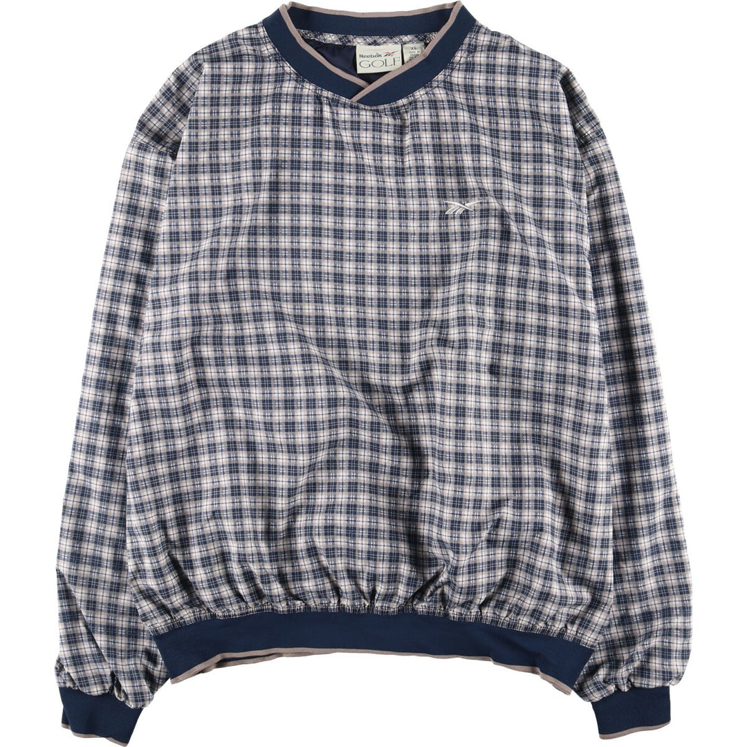 90'S Reebok Golf Check Pattern V-Neck Warm-Up Pullover, Men's Size XL, Vintage polyester navy blue type Vintage Second Hand