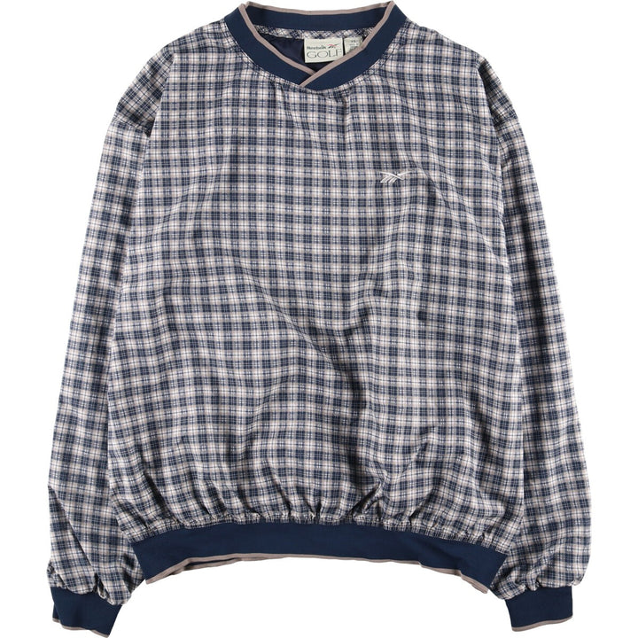 90'S Reebok Golf Check Pattern V-Neck Warm-Up Pullover, Men's Size XL, Vintage polyester navy blue type Vintage Second Hand
