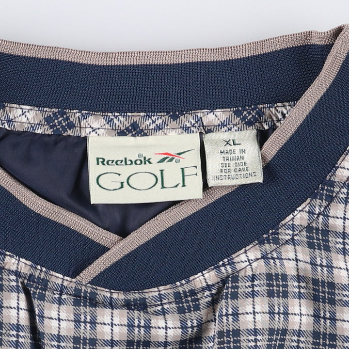90'S Reebok Golf Check Pattern V-Neck Warm-Up Pullover, Men's Size XL, Vintage polyester navy blue type Vintage Second Hand