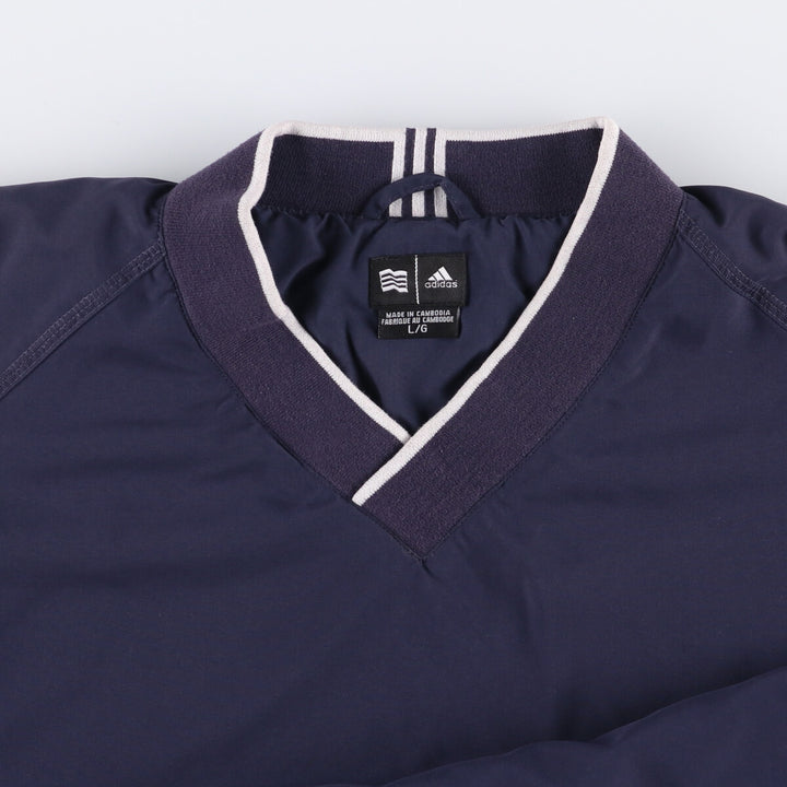 2000'S adidas V-neck warm-up pullover, men's size L polyester navy blue type Vintage Second Hand