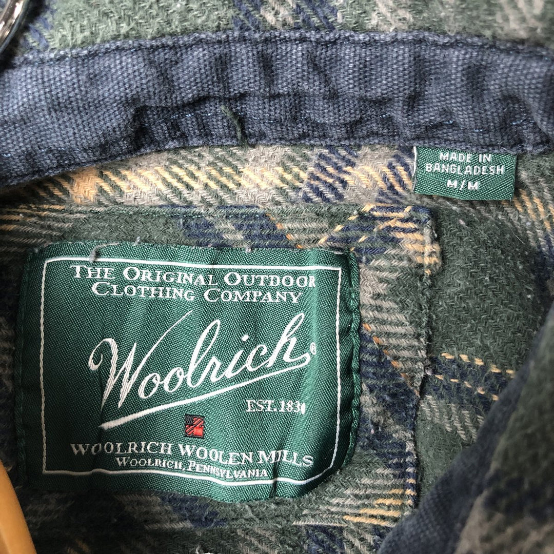 WOOLRICH Long Sleeve Flannel Check Shirt, Men's Size M cotton green type Vintage Second Hand