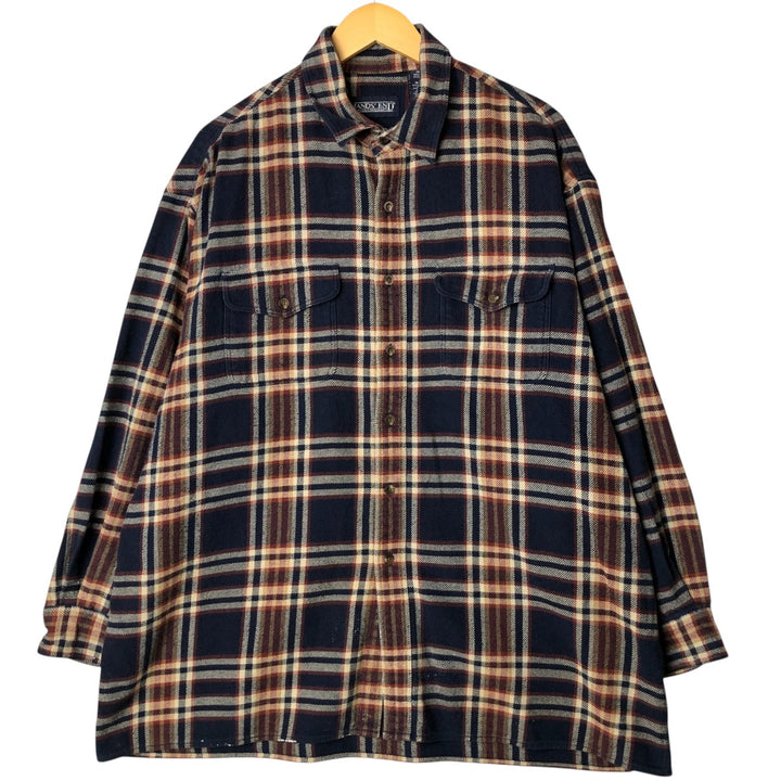 Vintage 80s-90'S Lands' End long-sleeved flannel check box shirt, men's size L cotton navy blue type Vintage Second Hand