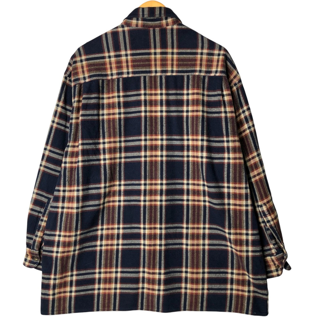 Vintage 80s-90'S Lands' End long-sleeved flannel check box shirt, men's size L cotton navy blue type Vintage Second Hand