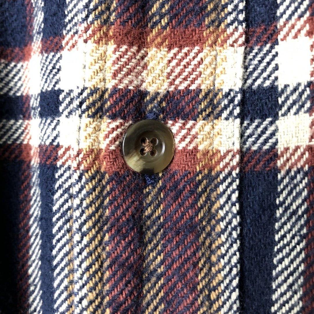 Vintage 80s-90'S Lands' End long-sleeved flannel check box shirt, men's size L cotton navy blue type Vintage Second Hand