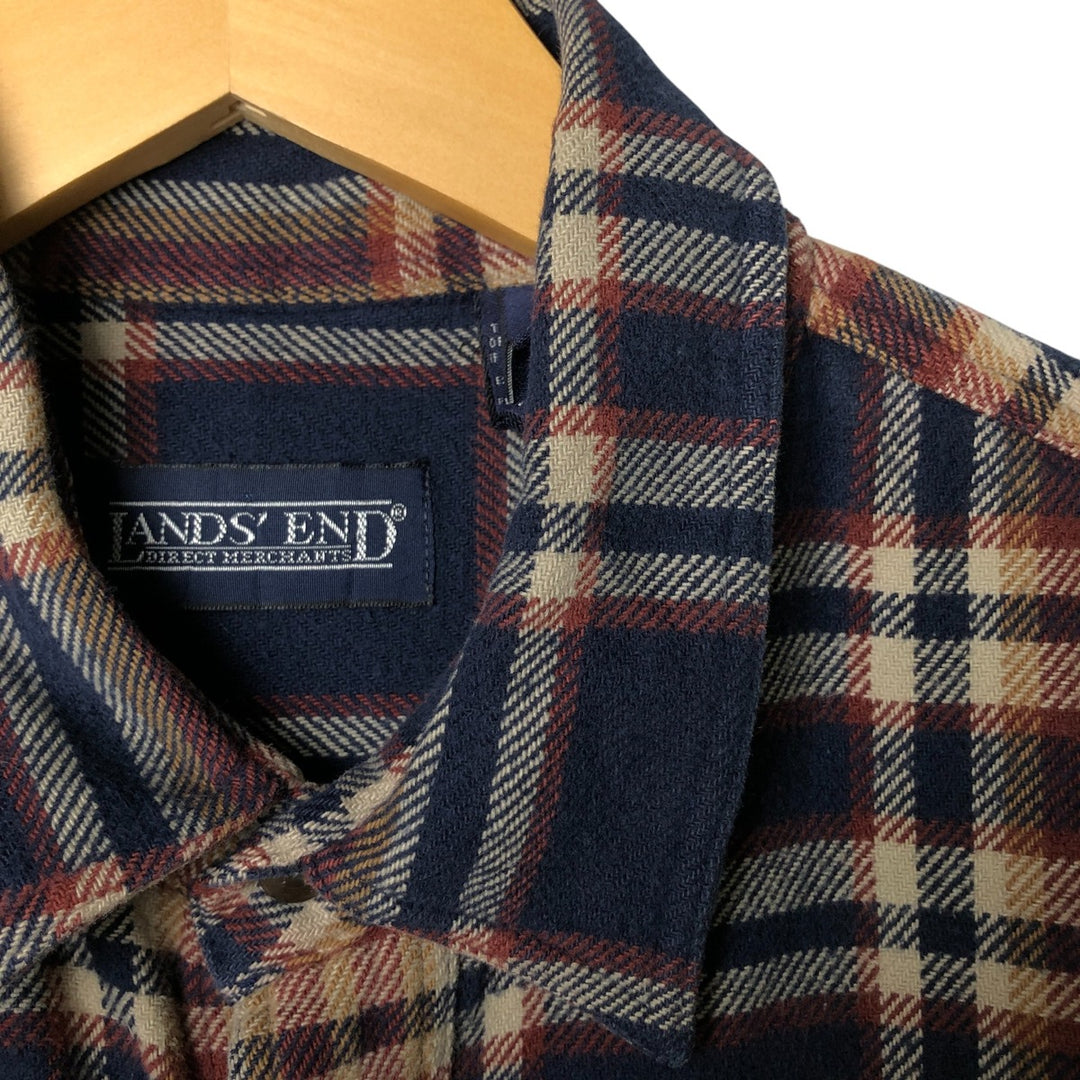 Vintage 80s-90'S Lands' End long-sleeved flannel check box shirt, men's size L cotton navy blue type Vintage Second Hand