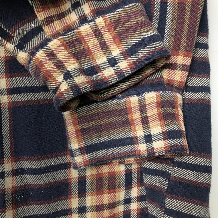 Vintage 80s-90'S Lands' End long-sleeved flannel check box shirt, men's size L cotton navy blue type Vintage Second Hand