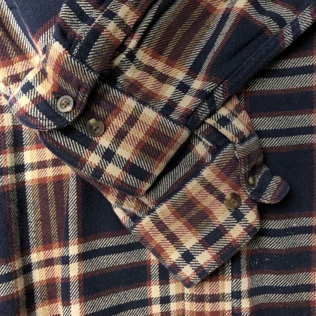 Vintage 80s-90'S Lands' End long-sleeved flannel check box shirt, men's size L cotton navy blue type Vintage Second Hand